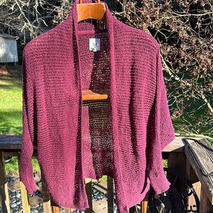 Billabong loose knit open front cardigan coverall burgundy medium